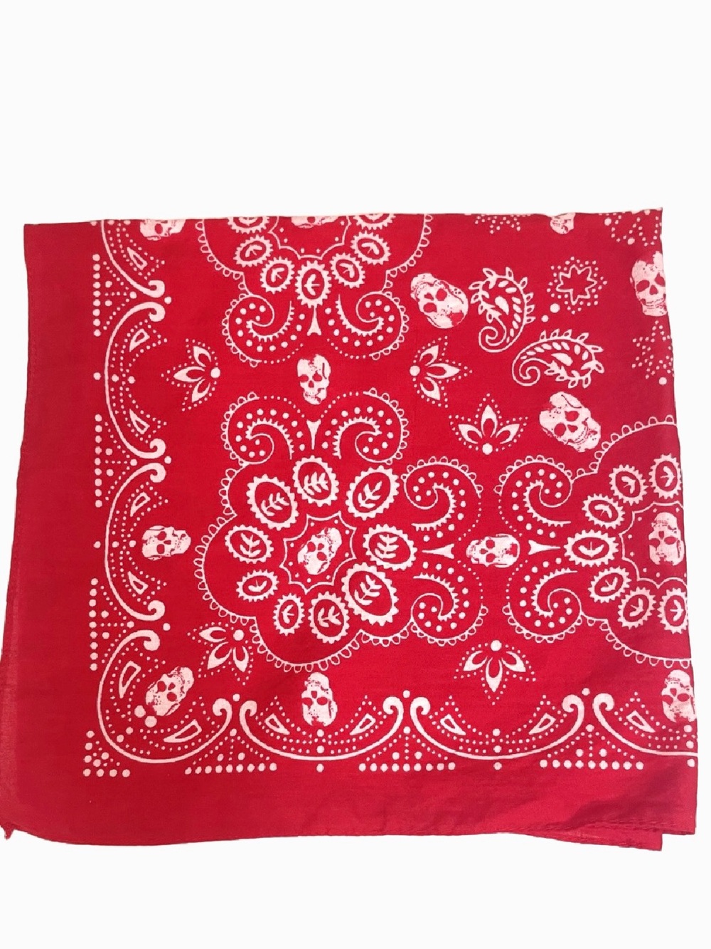 Skull Print Red and White Cotton Bandana Halloween